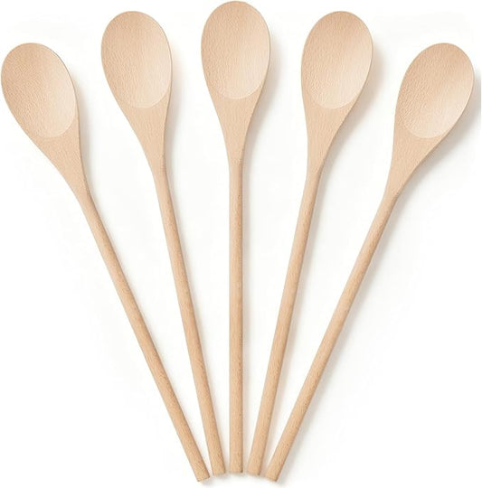 Cooking Wooden Spoons, MORGLES 14-Inch Serving Spoons for Stirring Mixing Serving Long Handle Plastic Free Reusable Non Scratch Dishwasher Safe, 5PCS