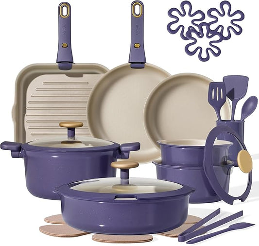 CAROTE 26 Pcs Pots and Pans Set, Nonstick Cookware Sets with Detachable Handle, Purple Dishwasher Safe, Oven Safe, Cookware Non Stick Cooking Set w/Frying Pans & Saucepans(PFOS, PFOA Free) by CAROTE