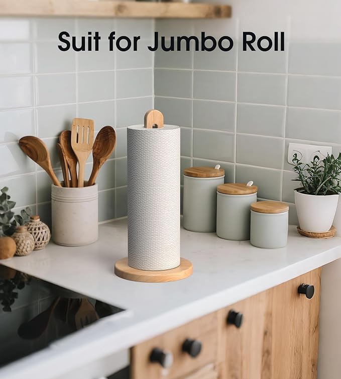 Wooden Paper Towel Holder Stand for Jumbo Roll - Stylish Kitchen Paper Rack Bathroom Towel Roll Stand Organizer, UB, Solid Wood Simply Standing Countertop Paper Roll Holder, Standard - Image 3