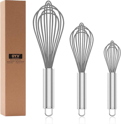 OYV Grey Silicone Whisk, Professional Whisks For Cooking Non-Scratch, Stainless Steel & Silicone Wisk, Plastic Rubber Whisk Tool For Nonstick Cookware Pans, Silicon Wisks Set of 3 by OYV