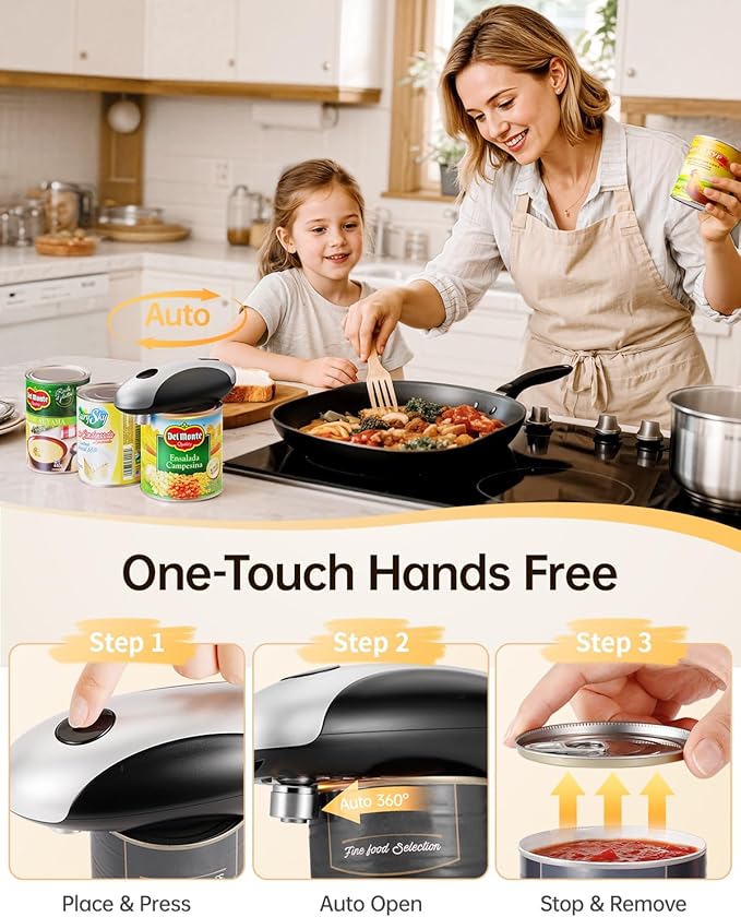 HouseSapp Rechargeable Electric Can Opener - Smooth Edge, One-Touch Automatic Can Opener for Seniors & Arthritis, Hands-Free Can Openers for Kitchen, Type-C Fast Charge, Compact Portable Can Openers - Image 3