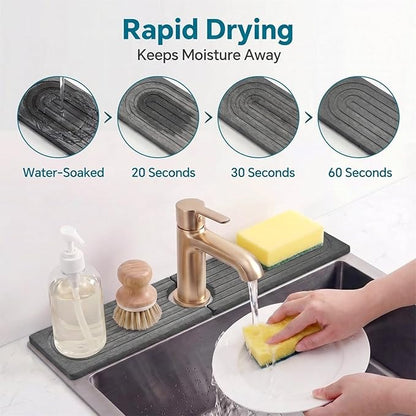 Stone Faucet Mat for Kitchen Sink-Diatomite Drying Stone Mat& Sink Protector,Quick Dry Water Absorbing Stone Tray ,Sink Splash Guard for Kitchen Counter & Bathroom Counter (Dark Grey, 15.7"x3.9") - Image 3
