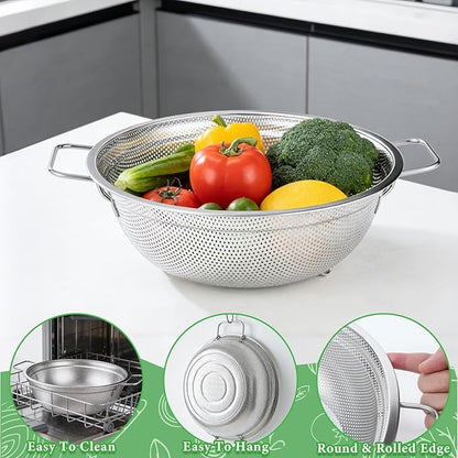 Colander Set of 3, Stainless Steel Micro-Perforated Colanders Strainers for Draining Rinsing Washing, Ideal for Pasta Vegetables Fruits, Heavy Duty & Dishwasher Safe - Image 4