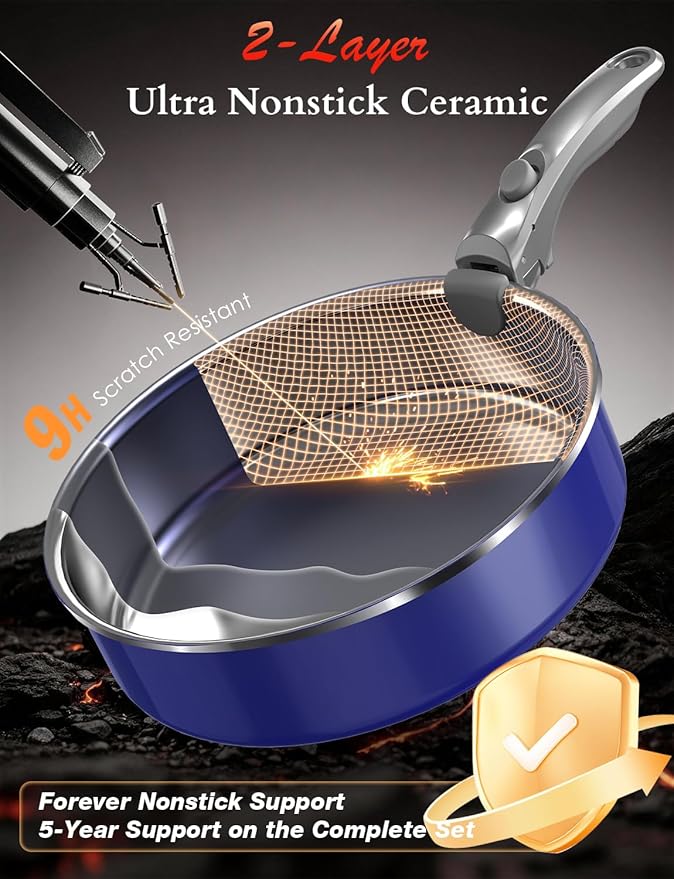 Pro DUXANO 12PC Nonstick Pots and Pans Set&Hybrid 3-Ply Stainless Steel Skillet, High Heat Sear&Fry, 2-Layer Ceramic Induction Cookware, 9H Scratch-Resistant&Anti-Warp,PFAS Free,All Cooktop/Dishwasher