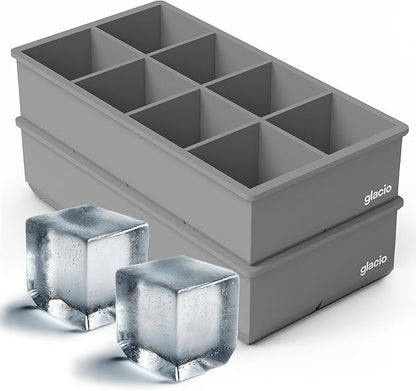 Ice Cube Molds – 2-Pack Silicone Trays for 8 Large Square Cubes – Slow-Melt Ice for Whiskey, Cocktails, Coffee & More by glacio