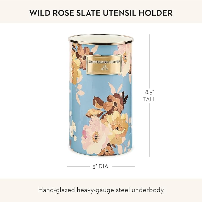 MACKENZIE-CHILDS Enamel Utensil Holder, Stylish Kitchen Countertop Organizer, Wild Rose Slate - Image 4