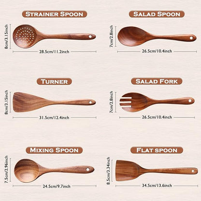 6Pcs Wooden Utensil Set, Natural Acacia Wooden Spoons for Cooking, Non-Stick, Smooth Finish, Easy to Clean, Comfort Grip, Kitchen Wooden Cooking Utensils Set