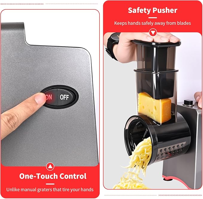Electric Cheese Grater, 250W Electric Professional Salad Maker & Vegetable Slicer Shredder, 7-in-1 Electric Food Graters Machine with Widened Feeding Port for Block Cheese, Vegetables & Fruits - Image 5