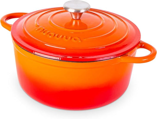 Cast Iron Pot with Lid – Non-Stick Ovenproof Enamelled Casserole Pot, Oven Safe up to 500° F – Sturdy Dutch Oven Cookware – Orange, 5-Quart, 24cm – by Nuovva by Nuovva