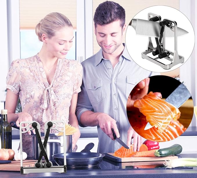 Knife Sharpener, Knife Sharpener Tool with Self-Adjusting, Stainless Steel and Tungsten Carbide, Knife Sharpeners for Kitchen Knives Helps Repair Sharpens, Hones, Polishes Blades - Image 5