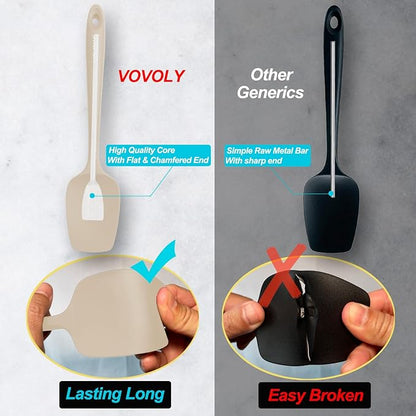 Silicone Spatula Set, High Heat Resistan Rubber Spoon Spatula, Non-Stick Spoonula with Seamless One Piece Design, Flexible Scrapers Baking Mixing Tool,3 Pack, Khaki