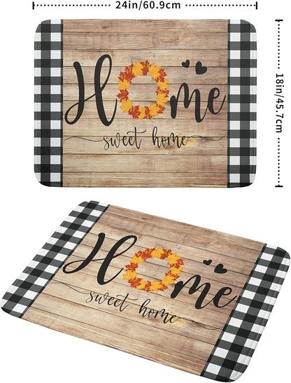 Giwawa Home Sweet Home Dish Drying Mat 18x24 Inch Fall Autumn Maple Leaf Wreath Dish Drainer Mats Rustic Brown Wood Board Microfiber Dish Drying Rack Pad for Kitchen Countertop Farmhouse Decor