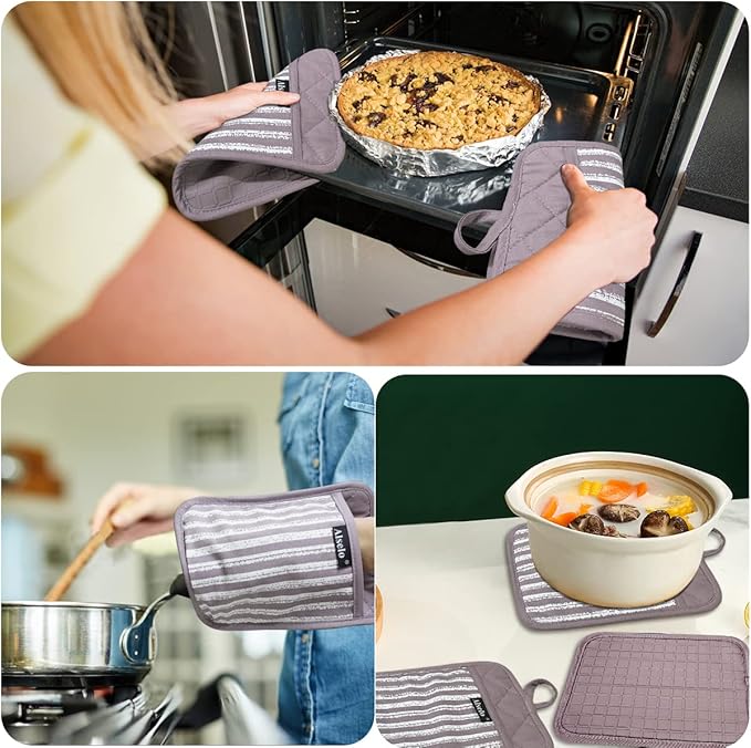 Alselo Silicone Pot Holders Set of 3 Heat Resistant & Non Slip Potholders, Professional Oven Hot Pads with Pockets Mitts for Kitchen Cooking Baking Barbecue (3, Purple) - Image 5