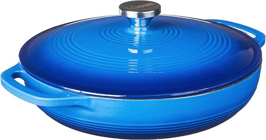 Lodge Essential Enamel Braiser - Refrigerator- & Oven-Safe up to 500° F - Heat-Retaining, Induction-Safe & PFAS-Free Enamel Cookware - 3.5 Quart, Caribbean Blue by Lodge