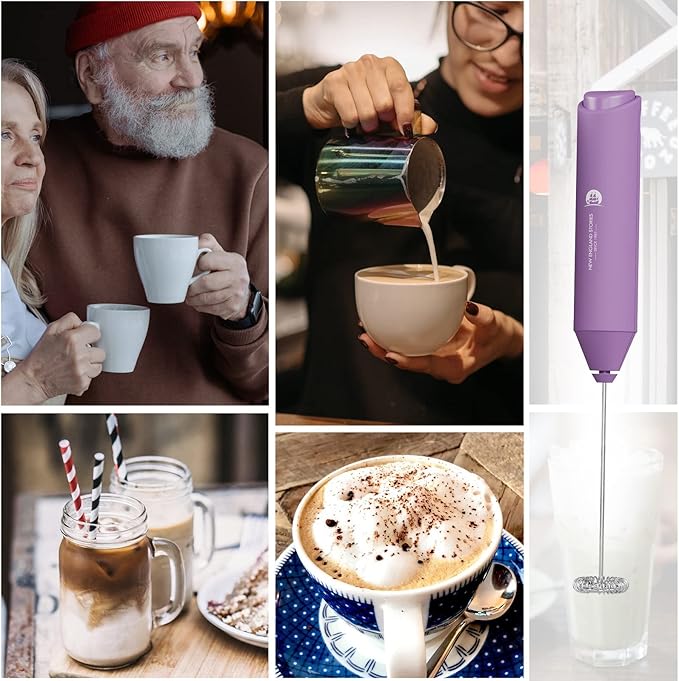 Powerful Milk Frother Handheld Foam Maker, Mini Whisk Drink Mixer for Coffee, Cappuccino, Latte, Matcha, Hot Chocolate, No Stand, Light Purple - Image 7