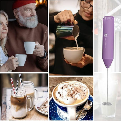 Powerful Milk Frother Handheld Foam Maker, Mini Whisk Drink Mixer for Coffee, Cappuccino, Latte, Matcha, Hot Chocolate, No Stand, Light Purple - Image 7