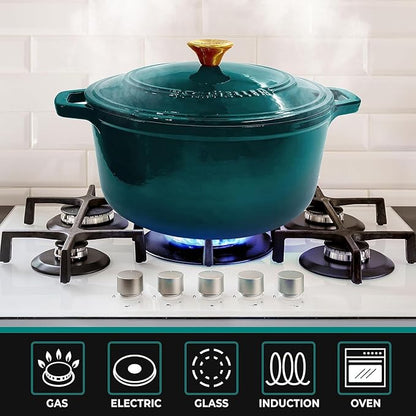 MUELLER HOME 4.5 QT Enameled Cast Iron Dutch Oven, Heavy-Duty Casserole Dish and Braiser Pan with Lid, Oven-Safe up to 500° F & Across All Cooktops, Housewarming Gifts New Home, Emerald - Image 5