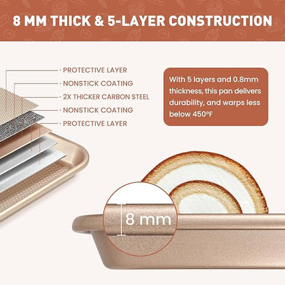 Baking Sheet with Wire Rack Set, 2 Sheet Pans(17.5'' X 11.8'') with 2 Cooling Racks, Includes 50 Sheets of Parchment Paper, Thickened Nonstick Cookie Sheet for Baking, Carbon Steel Baking Pan
