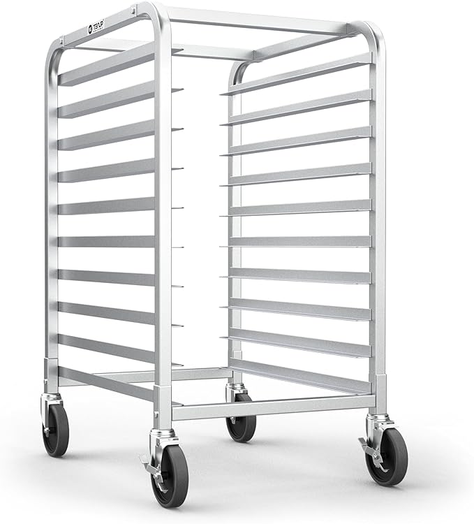 TenUp 10-Tier NSF Aluminum Sheet Pan Rack, Commercial Bakery Cooling & Storage Cart with Wheels, Heavy-Duty Bun Rack – 26" L x 20" W x 38" H by TENUP