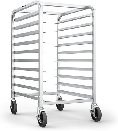 TenUp 10-Tier NSF Aluminum Sheet Pan Rack, Commercial Bakery Cooling & Storage Cart with Wheels, Heavy-Duty Bun Rack – 26" L x 20" W x 38" H by TENUP