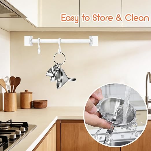 Small Funnels for Filling Bottles, 3 Pcs Stainless Steel Kitchen Funnel Set, Food Grade Mini Metal Funnel for Transferring Oil Liquid, Easy Cleaning with a Brush (Short Handle) - Image 5