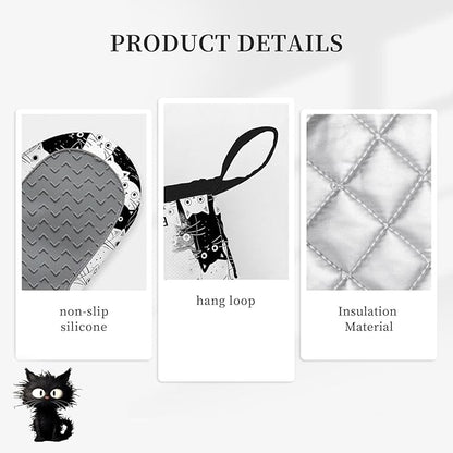 Black Cat Oven Mitts and Pot Holders Sets 3PCS, Cat Silicone Heat Resistant Oven Mitts Birthday Gifts for Cats Lover, Cute Cats Pot Holder Non-Slip Silicone Oven Gloves for Mom Wife Sister BFF