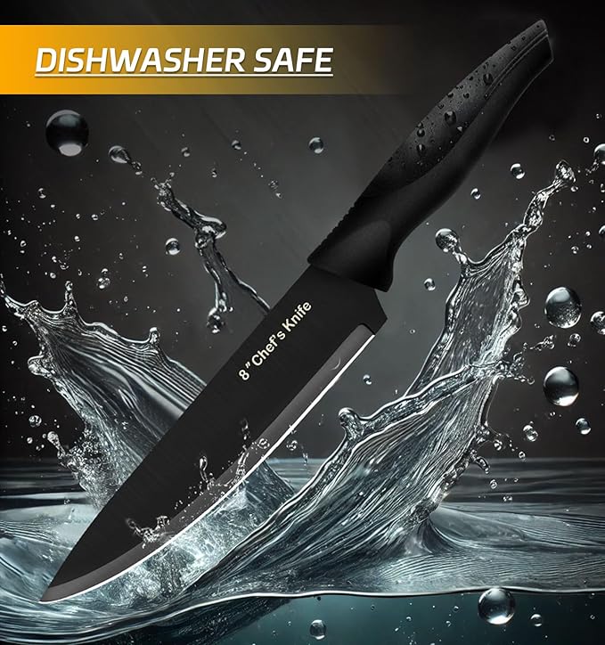 XANAPON Knife Set, 14 Pieces Kitchen Knife Set, High Carbon German Stainless Steel, Dishwasher Safe Cutlery with Sharpener, Black - Image 5