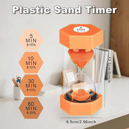 5 Minute Hourglass Sand Timer, Plastic Hexagon Hourglass Sand Clock 5 Min, Reloj De Arena 5 Minutos,Unbreakable Hour Glass Sandglass for Classroom Games Kitchen (Orange)