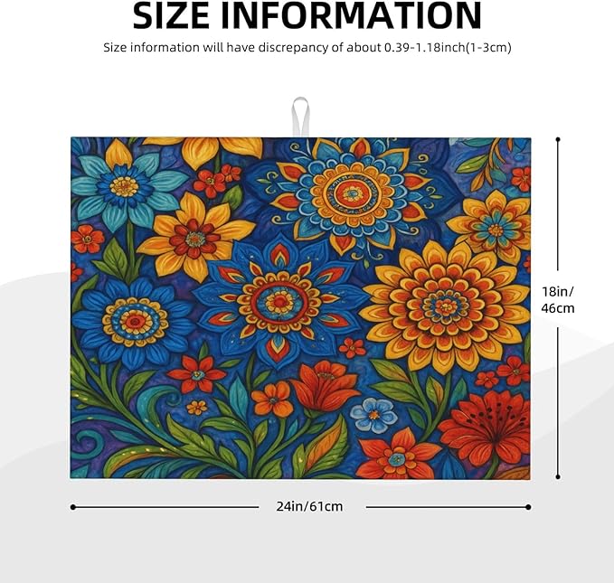 Colorful Mandala Dish Drying Mats for Kitchen Counter, Large 18"x24" Dish Mats for Drying Dishes, Microfiber Absorbent Dish Drying Pad Rack Mat Kitchen Decor Reusable Washable