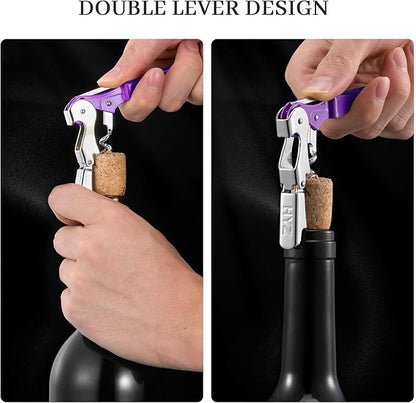 HYZ 2-Pack Wine Opener Waiter Corkscrew, Professional Wine Key for Servers, Bartender with Foil Cutter, Manual Wine Bottle Opener Double Hinged (Dark Purple) - Image 4