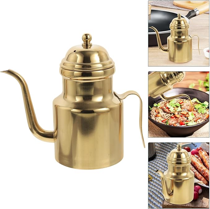 Cabilock Oil Dispenser Vinegar Dispenser Bottle Stainless Steel Oil Can Container with Handle for Kitchen Restaurant Cooking BBQ Golden - Image 8