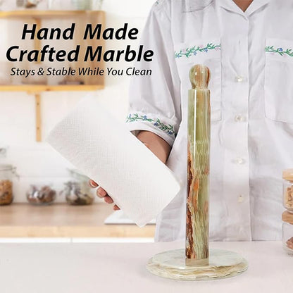 Handmade Green Onyx Paper Towel Holder – Unique Natural Stone Stand for Kitchen or Bathroom – Translucent Green Marble with Ivory Veining – Luxury Housewarming Gift