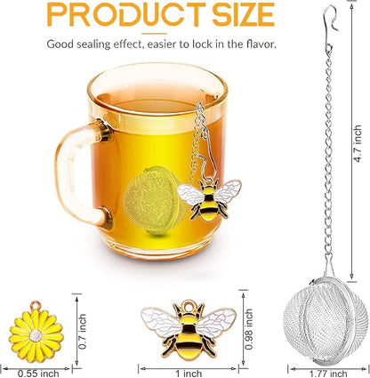 Stainless Steel Tea Infusers, Set of 2 TeaSanavie Tea Strainer Tea Ball with Honeybee & Flower Charms for Loose Leaf Tea