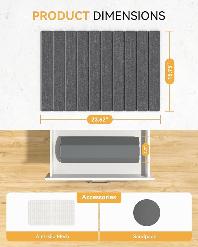 Yofidra Large Stone Dish Drying Mat for Kitchen Counter, Quick Dry Stone Mats with Absorbent Diatomaceous Earth, Foldable Roll Up Drying Organizer Pad for Utensils Plate, 24"×16", Dark Gray - Image 8