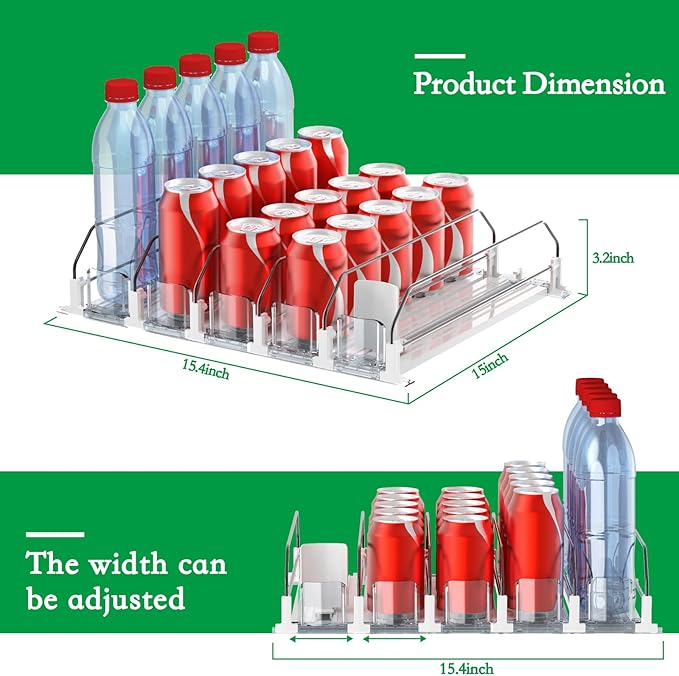 Drink Organizer for Fridge-White Automatic Pusher Glide,12oz 16oz 20oz-Soda Dispenser for Fridge-Holds up to 25 Cans - Image 4