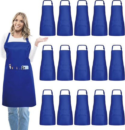 15 Pcs Adult Aprons Bulk with Pockets Adjustable Bib Chef Apron for Women Men Painting Cooking Crafting (S/L) by IMERAGO