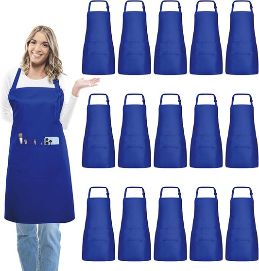 15 Pcs Adult Aprons Bulk with Pockets Adjustable Bib Chef Apron for Women Men Painting Cooking Crafting (S/L) by IMERAGO