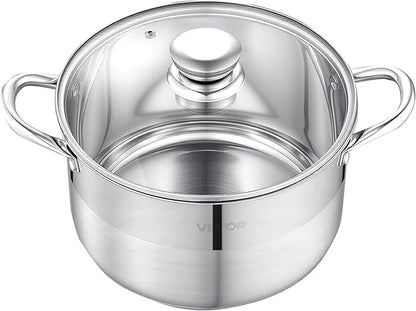 VEVOR Stainless Steel Stock Pot, 8QT Stainless Steel Stockpot with Glass Lid, PFOA-Free, PFAS-Free, Compatible with Gas Stoves, Induction Cooktops, Electric Stoves, for Soups, Stews, and Pasta - Image 9