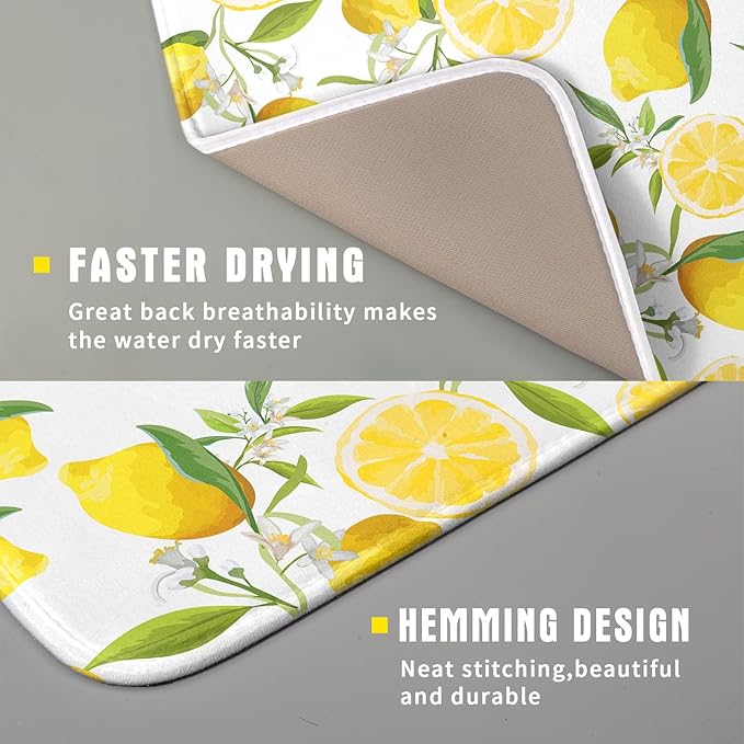 Lemon Dish Drying Mat for Kitchen Counter Spring Summer Microfiber Absorbent Dish Draining Reusable Washable Foldable 16"x18" - Image 3