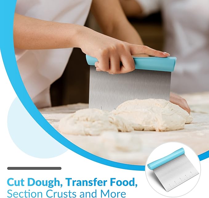 Upgraded 304 Stainless Steel Multi-Purpose Bench Scraper with Measurement Marks, Dishwasher Safe, Dough Cutter for Pizza, Bread and Cookie Dough Vegetable Chopper, Baking Supplies, Blue - Image 3