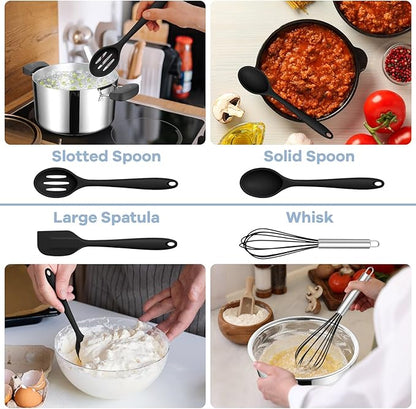 TeamFar 8 PCS Silicone Cooking Utensils - 446°F Heat Resistant Kitchen Silicon Utensils Set, Turner, Spatula, Spoon, Whisk, Kitchen Cooking Gadgets Tools for Nonstick Cookware, Dishwasher Safe-Black - Image 5