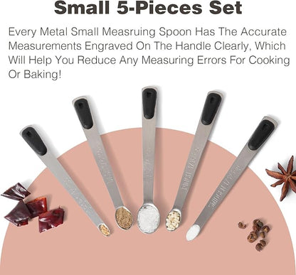 Mini Measuring Spoons Set, Tiny Stainless Steel Measure Teaspoons with Black Silicone Handle, Suitable for Small Amount of Dry or Liquid Ingredients and Spices (1/64, 1/32, 1/16, 1/8, 1/4 tsp) - Image 6