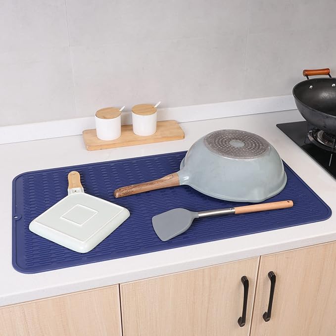 MicoYang Silicone Dish Drying Mat for Multiple Usage,Easy clean,Eco-friendly,Heat-resistant Silicone Mat for Kitchen Counter or Sink,Refrigerator or Drawer Liner Navy Blue 4XL 32 inches x 18 inches - Image 8