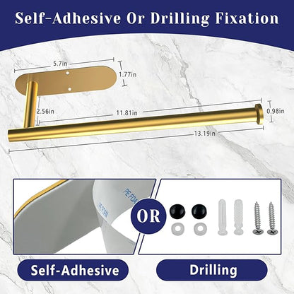 Paper Towel Holder, Self Adhesive or Drilling Paper Towel Holder Under Cabinet, Stainless Steel Paper Towel Holders Wall Mount for Kitchen, Bathroom, Sink, Pantry, Fridge (Gold) - Image 6