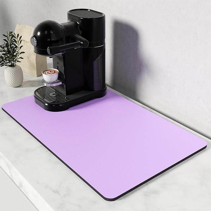 Rnivvi Coffee Mat, 12" x 19" Coffee Bar Mats for Espresso Machine Station Accessories and Organizer, Hide Stain Rubber Backed Absorbent Dish Drying Pad for Kitchen Counter, Cute Bar Decor Pad, Purple by Rnivvi