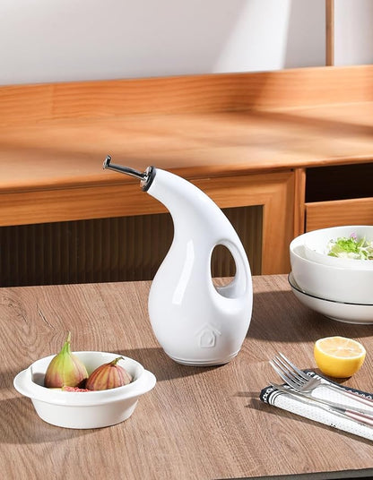Sweejar Ceramic Olive Oil Dispenser Bottle, 24 Oz Opaque Cruet Protects EVOO Oil to Reduce Oxidation, Suitable for Storage Vinegar, Coffee Syrups, Liquids (White) - Image 7