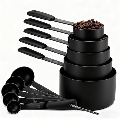 Bopei Measuring Cups and Spoons Set, Titanium-Plated Matte Black Stainless Steel 10 Piece for Cooking and Baking (5 Cups + 5 Spoons All Black) by Bopei