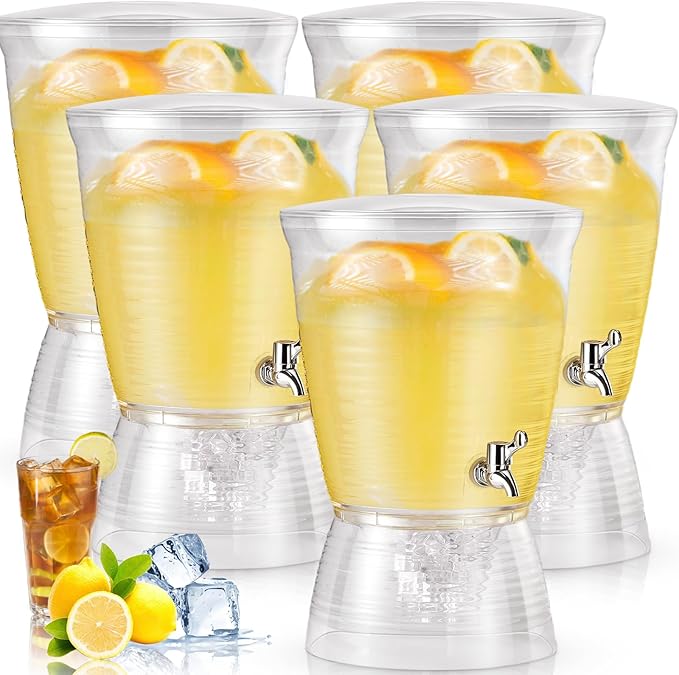 Tioncy 5 Pcs Acrylic Beverage Dispenser with Spigot 2.7 Gallon/ 10 l Clear Drink Water Dispenser Countertop with Detachable Base Iced Juice Container Unbreakable for Wedding Party by Tioncy