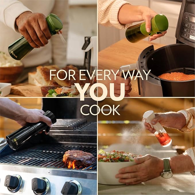 FLAIROSOL OLIVIA SIGNATURE Advanced Kitchen Oil Sprayer Technology, Fine Mist & Portion Control, Refillable Glass Cooking Spray Bottle, Anti-Drip & Leakproof, Air Fryer, Salad, BBQ, 200ml(Black) - Image 8