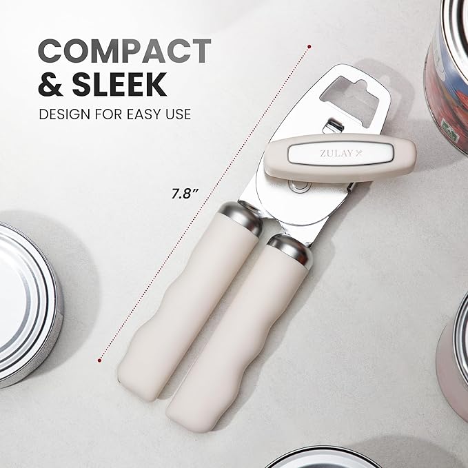 Zulay Kitchen Heavy Duty Stainless Steel Can Opener Manual with Bottle Opener - Rust Proof Manual Can Opener With Turn Knob & Comfy Soft Grip Handles - Cream - Image 2
